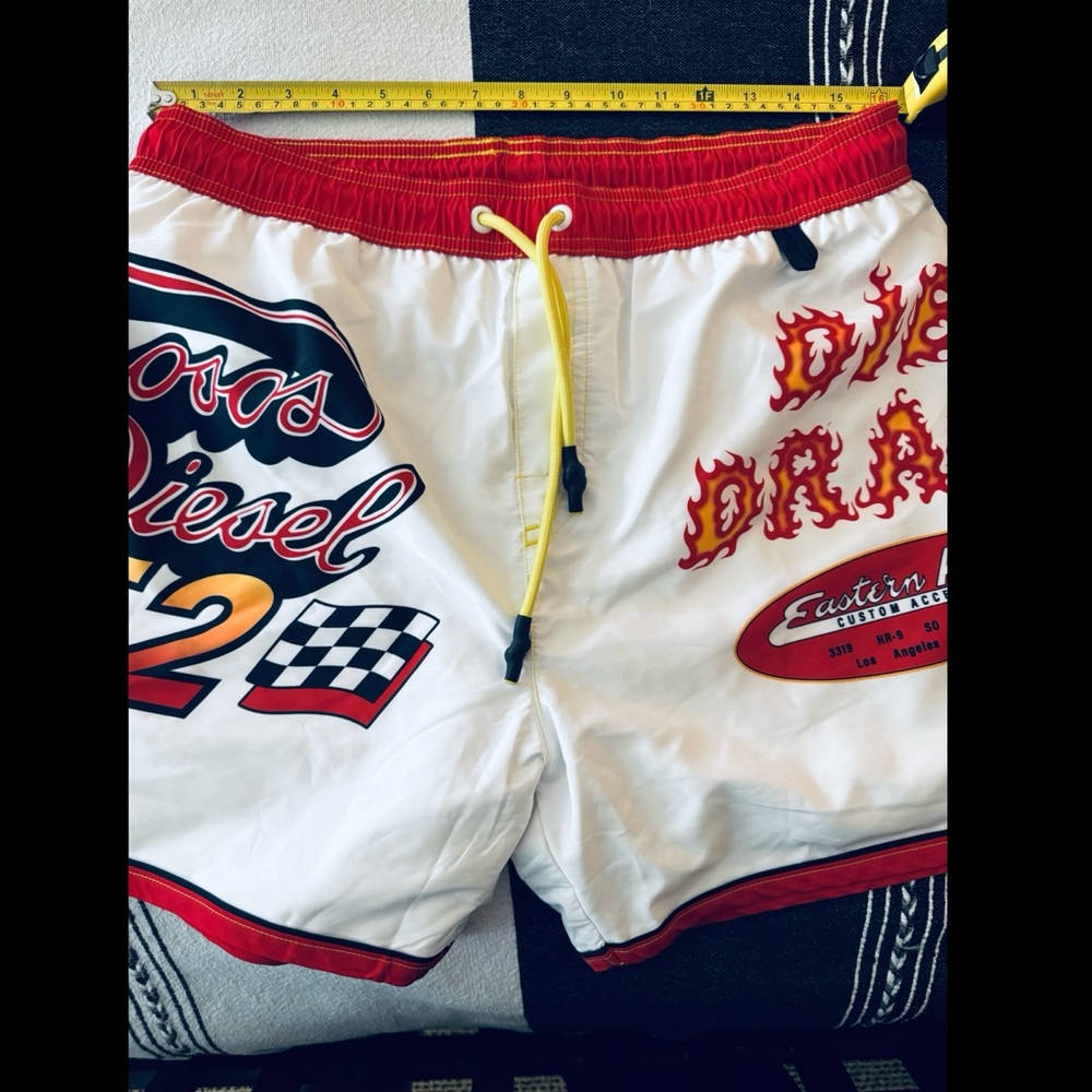 Diesel White and Red Swim Trunks - Picture 8 of 10